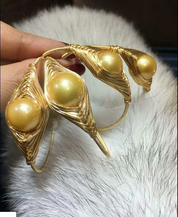 new 1pcs  13-14mm AAA Gold Natural South Sea round pearl Bracelet 14K Gold - Image 4 of 4