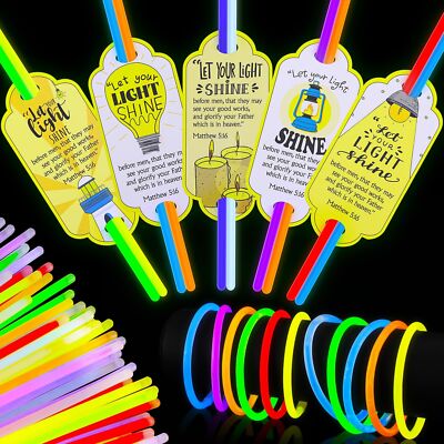 50 Sets Let Your Light Shine Cards with Glow Sticks Christian Gifts, Include ...