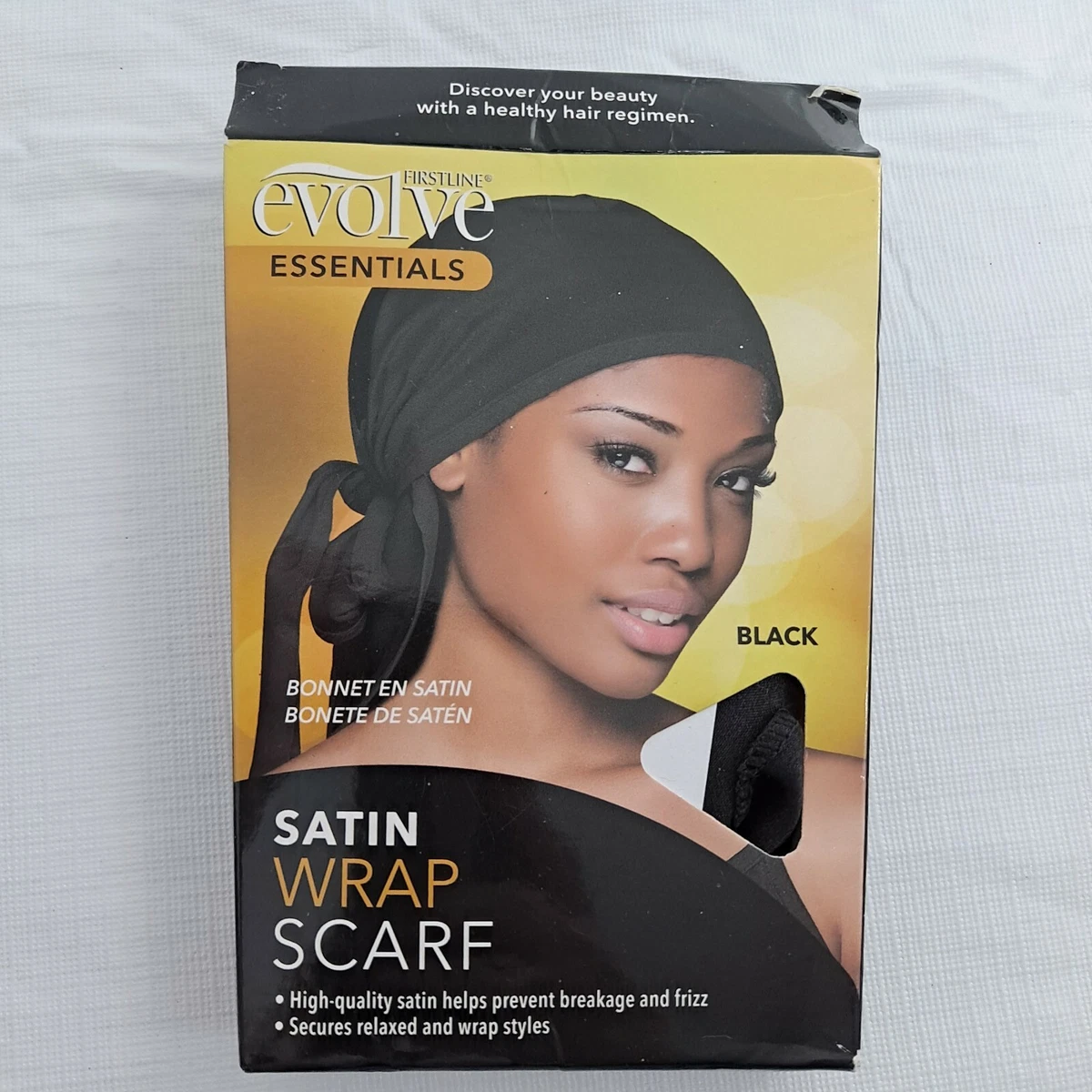 Evolve Satin Edge Wrap Scarf, Black, 1 Count