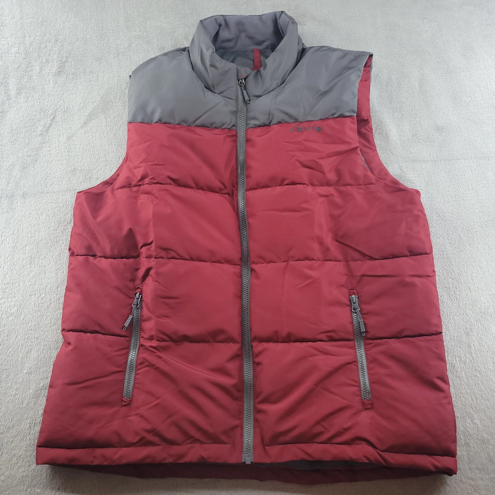 Orvis Vest Mens Large Red Full Zip Insulated Puffer Outdoors Hiking Jacket