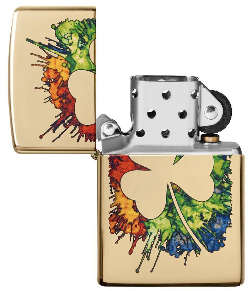 Zippo Windproof Brass Lighter with Graffiti Clover Design, 49125