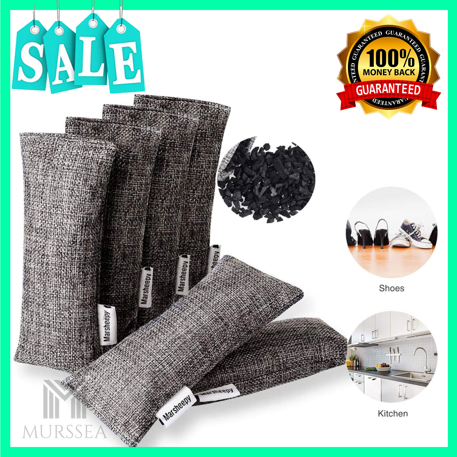 Marsheepy Natural Bamboo Charcoal Bags Shoe Deodorizer and Odor Remove