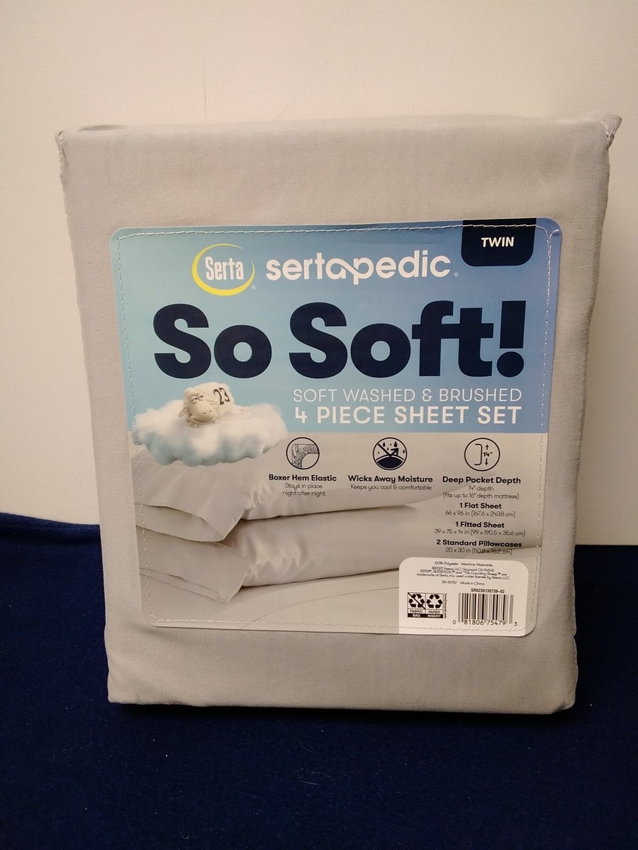 Serta Sertapedic Twin So Soft 4 Piece Sheet Set Deep Pockets Gray