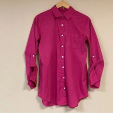 Fuchsia Pink Shirt Women Large 10 Button Down Business Top Blouse Spring Summer