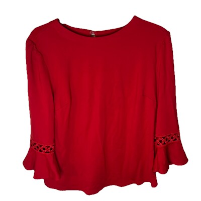 The Limited Red Long Embroidered Bell Sleeves Key Hole Back Blouse Size Large