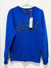 NWT Men's Superdry logo Blue Sweatshirt Fleece-lined Size M