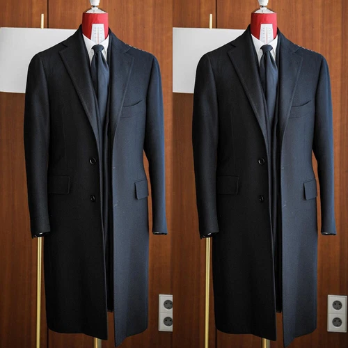Black Woolen Men Suits Wool Overcoat Single Breasted Peaked Lapel Modern Winter - Picture 1 of 8