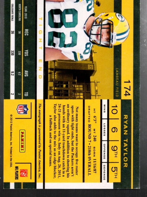 B3555- 2011 Playoff Contenders #174 Ryan Taylor RC Auto - NM-MT - Image 2 of 2