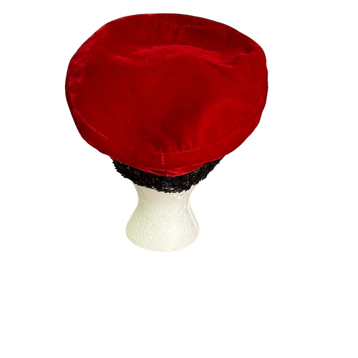 Amy New York Hat Womens Red Velvet‎ with Black Sequins Vintage Holidays Vintage Amy New York Hat Womens Red Velvet with Black Sequins  main image 3