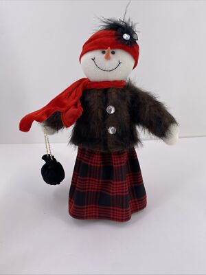 Snowlady Fur Coat Red Plaid Skirt Velvet Hat Scarf Purse Weighted TJ Collection