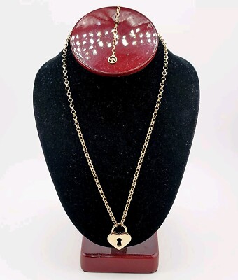 Vtg MY Necklace Heart Faux Lock Pendant Fashion Designer Jewelry 