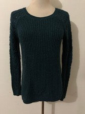 Ann Taylor LOFT Petites Crew Neck Rib-Knit Sweater Spruce Green/Jade Size XSP