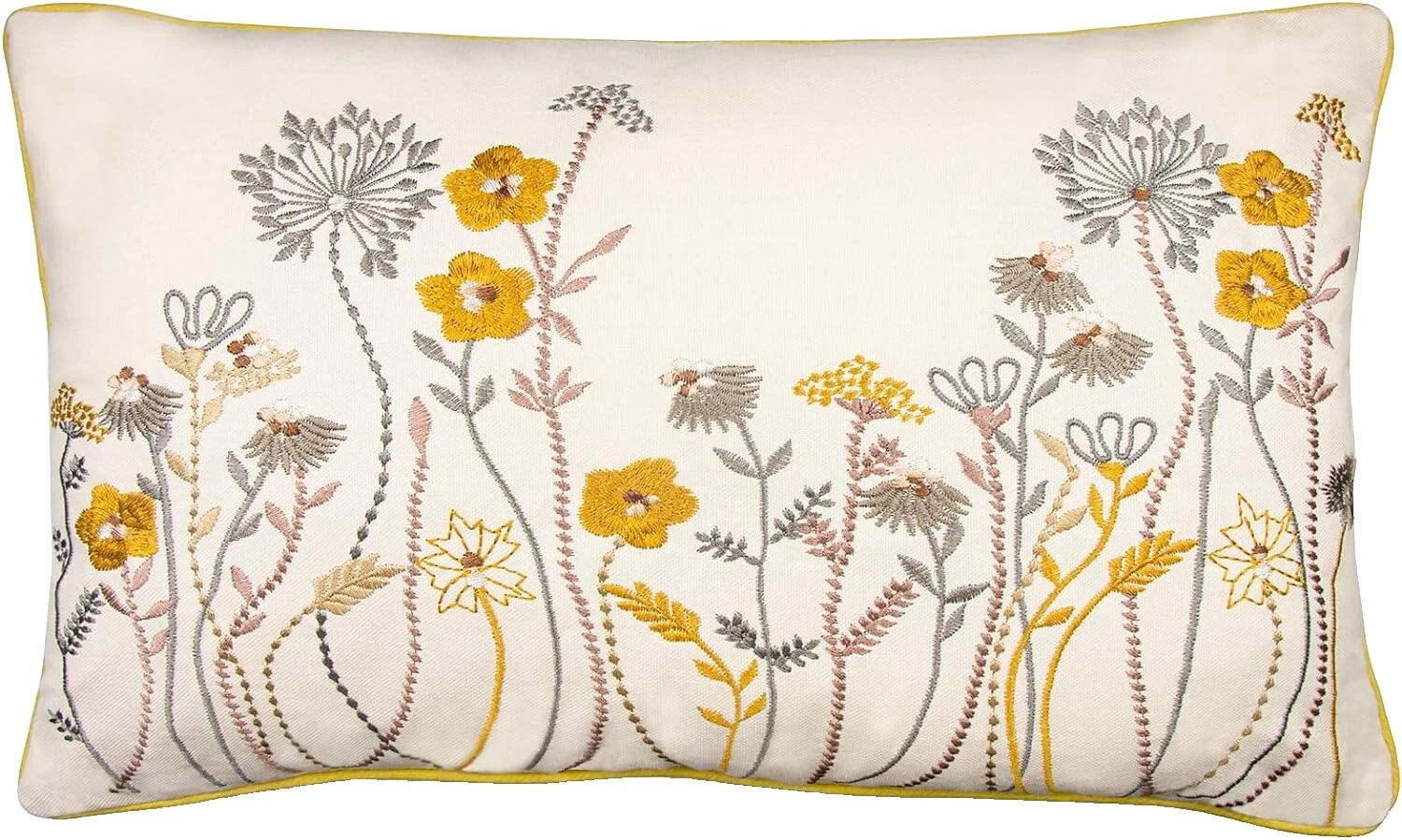 White Cotton Blend Floral Home Décor Pillows