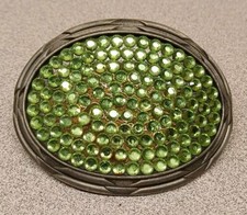 Tres Flores Oval Shaped Belt Buckle covered in Light Green Rhinestone&rsquo;s