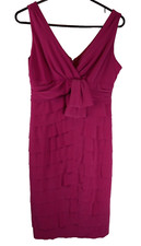 Jones New York Sz 6 Dress Fuschia Pink Ruffle Tiered Sleeveless Sheath Wedding