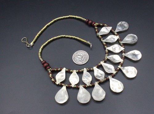 Afghan Necklace, Green Enamel Stones Tassels Necklace, Kuchi Nomadic Necklace - Picture 4 of 9