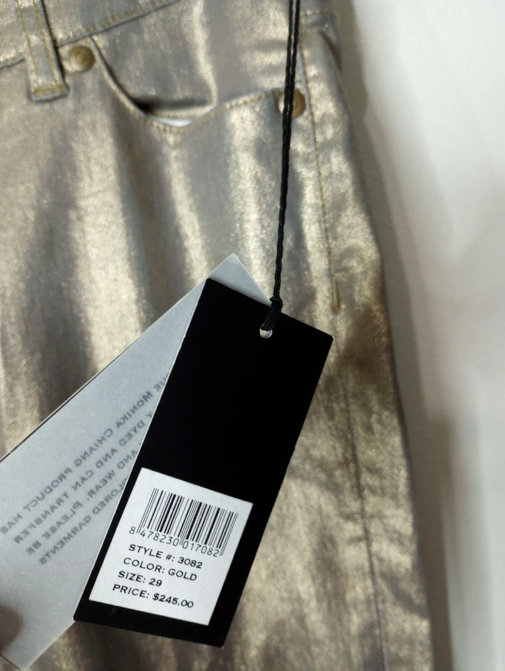 NUEVO Pantalones de mezclilla ajustados para mujer 29 Monika Chiang dorados metálicos $245 Foto 4 de 4