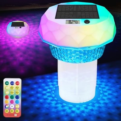 Solar Pool Chlorine Floater w/ Thermometer & LED Light