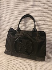 Tory Burch Black Patent Leather Nylon Large Tote Size 17x13x5 in