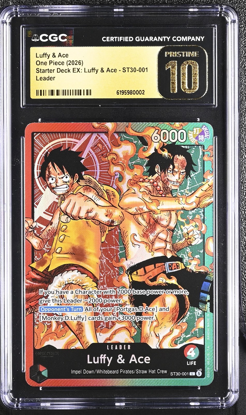 Luffy & Ace ST30-001 Starter Deck Ex: Luffy & Ace One Piece CGC 10 Pristine view 1