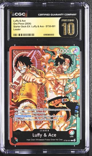 Luffy & Ace ST30-001 Starter Deck Ex: Luffy & Ace One Piece CGC 10 Pristine