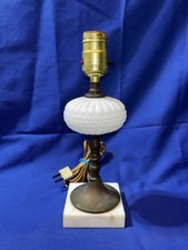 Vintage 11  White Milk Glass Hobnail Bedside Table Lamp Boudoir Desk Parlor Lamp