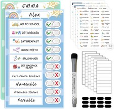 2 in 1 Namable Chore Chart for Kids, Dry Erase Morning/Bedtime Routine Chart for