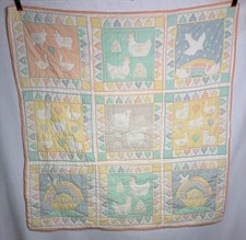 Vintage Baby Blanket Quilt Farm Animals Pig Duck Chicken Sheep