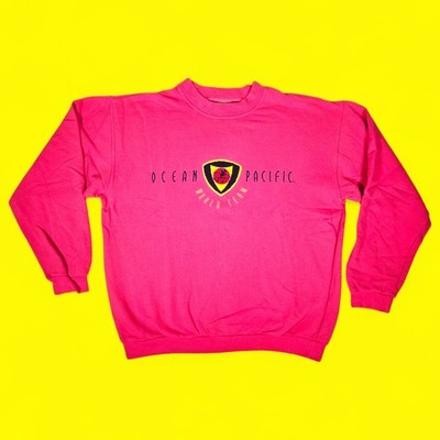 Ocean Pacific World Team Vintage 80s 90s Fluo Pink Crewneck Size L Surf 