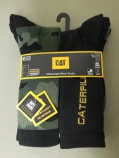New Mens CAT Caterpillar 6 pair Mid Weight Crew Work Socks.