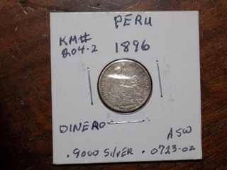 1896 Peru Silver 1 Dinero KM 204.2 Fine