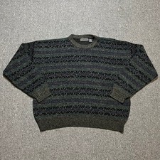 David Taylor Vintage Geometric Knit Crewneck Sweater 2XL Blue Green Grey