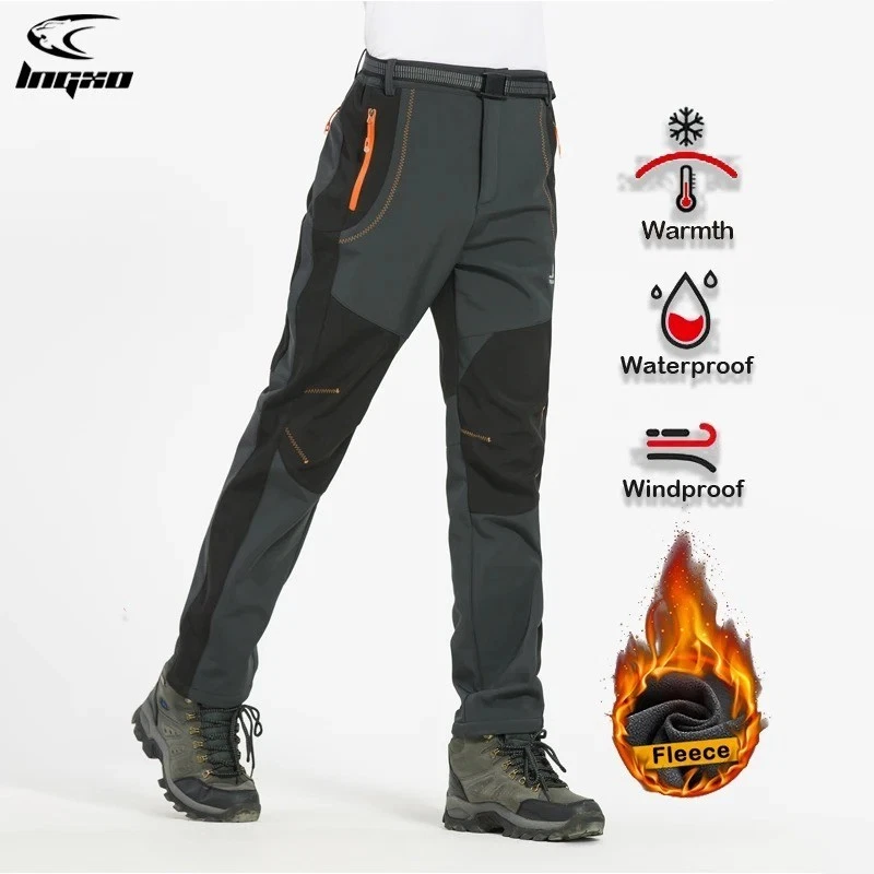 Men's Thick Warm Fleece Hiking Pants Waterproof Outdoor Ski Trousers Camping