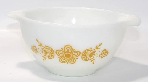 Pyrex 401 Mixing Bowl Cinderella Butterfly Gold White 1.5 pint
