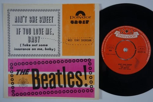 BEATLES Ain't She Sweet ARCHIVE M- SLEEVE & Sweden 45 scroll label swedish HEAR!