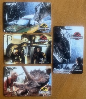 Phonecards NZ 4 x $5 Jurassic Park Movie Dinosaurs 1990’s