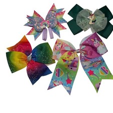 Kids Unicorn Rainbow Glitter Hair Bows Set 5 Piece Hair Clips Accessories