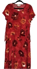 SL Fashions 2 Piece Dress Chiffon Red And Floral Women’s Size 14 - Cute Buttons