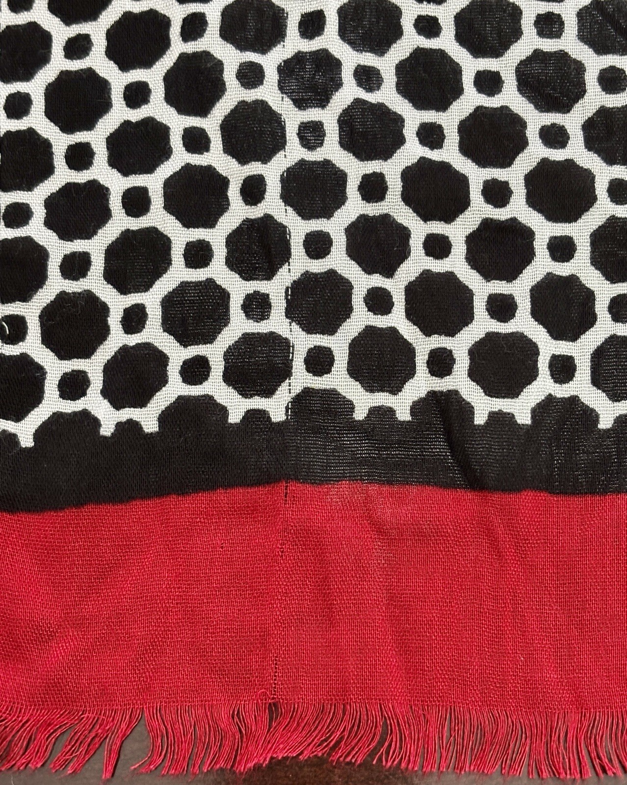 Vintage Black White Red Long Rectangular Scarf or… - image 4