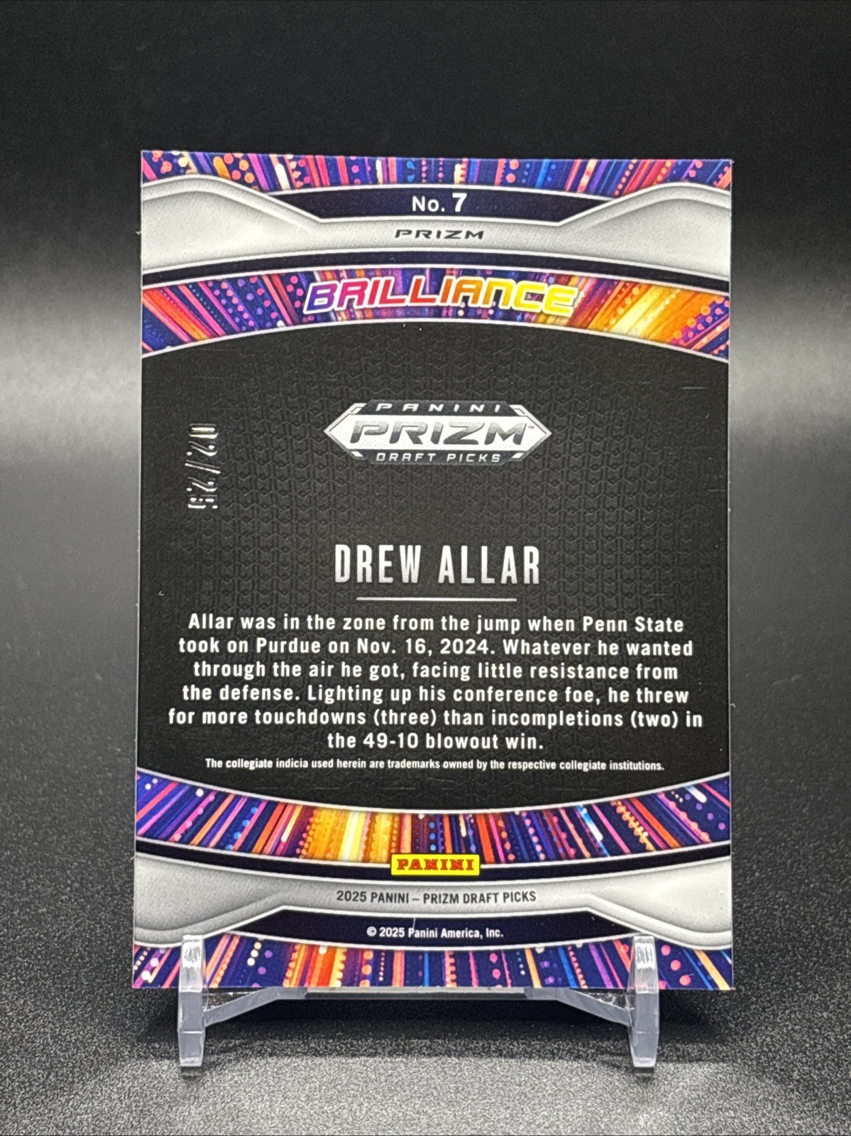 2025 Prizm Draft Picks Drew Allar Mojo /25 Brillance #7 Penn State Prospect RC