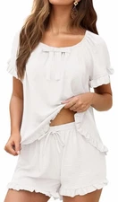 KFUBUO Womens Pajamas Set 2 Piece Ruffle Pj Soft Short Sleeve Tops & Shorts