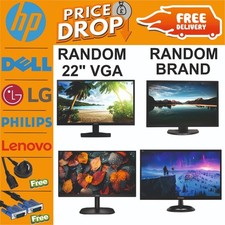  22" Inch PC SCREEN MONITOR LED LCD VGA DELL HP SAMSUNG LG CABLES INCLUDED 