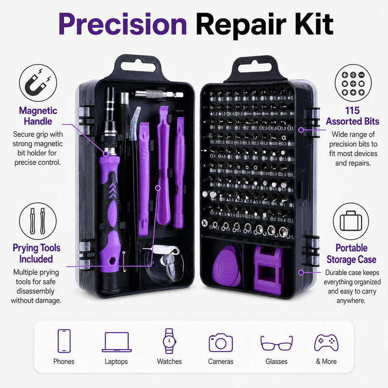 115-in-1 Precision Screwdriver Tool Kit for Phone Laptop Watch Electronics Repai
