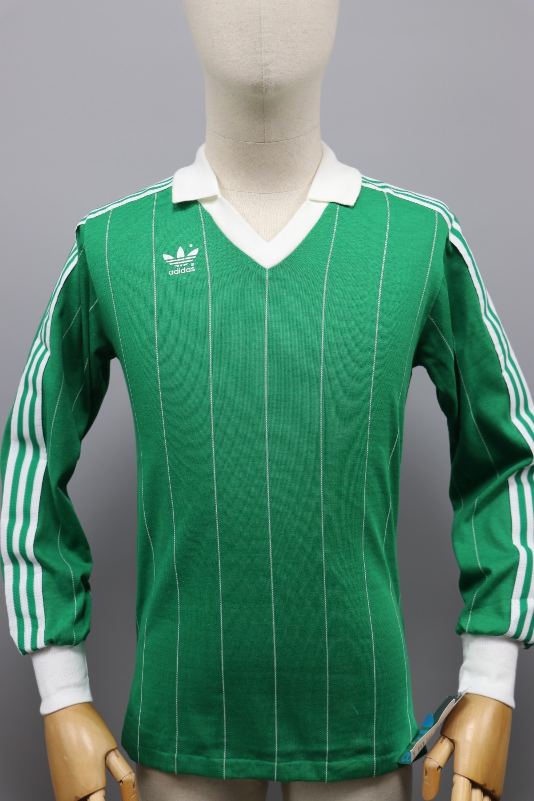 ADIDAS Football 1980s Vintage Green Striped Long Sleeve Jersey made in USA Sz XS