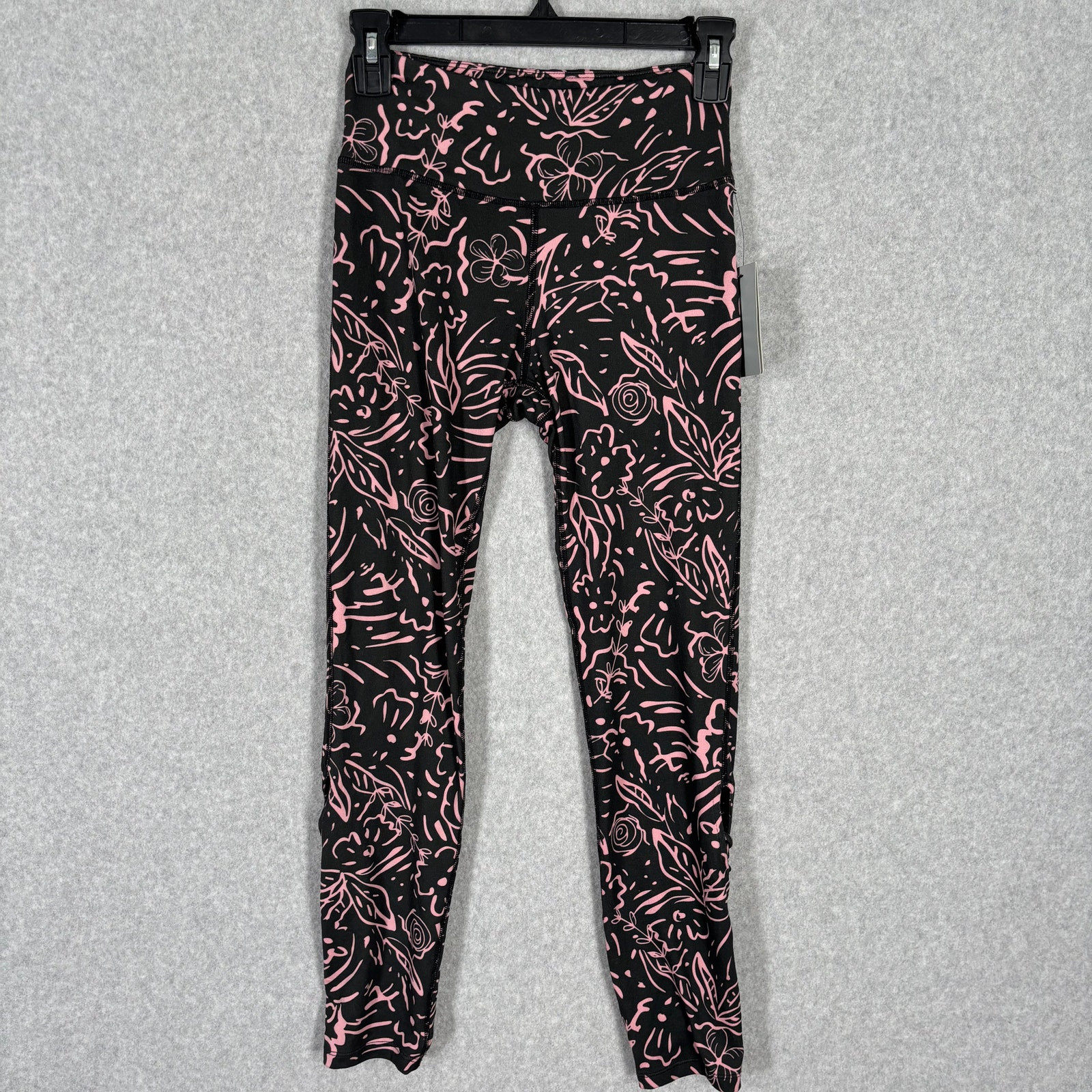 Colosseum Strappy Ankle Legging Small Black Pink Floral Feminine Cute Whimsical