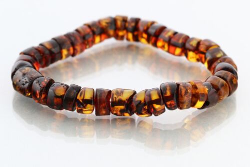 Genuine BALTIC AMBER Button Greenish Bead Stretch UNISEX Bracelet 15.7g 221117-3 - Picture 1 of 7