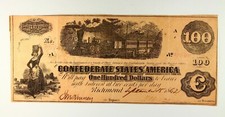 Confederate States of America $100 Note September 15, 1862 T40 Railroad Endorsed