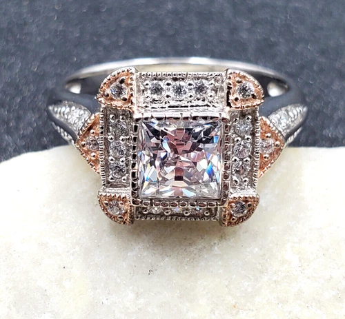 Victoria Wieck CZ Rose Gold Sterling Vintage Deco Style Engagement Ring 10