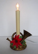 Vintage Single Christmas Candle Candolier Electric Poinsettia French Horn Motif