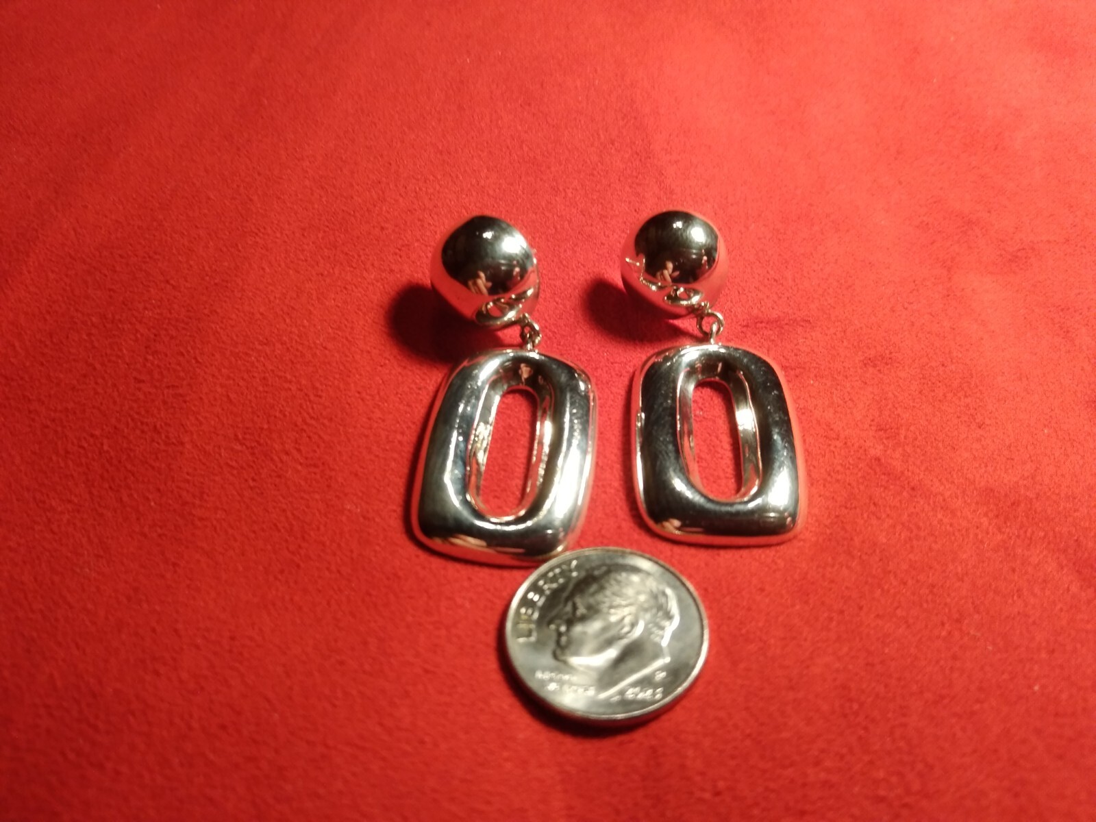 Sterling Silver 925 Puffy Open Rectangle Dangle P… - image 2